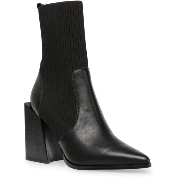 ✨Lvemas Ankle Boot Women Black Faux Leather Suede Chunky Toe Stacked Heel Shoes - Picture 1 of 6
